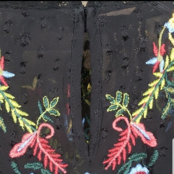 Zara] Black Embroidered Dotted Mesh Top XS - Picture 3 of 7